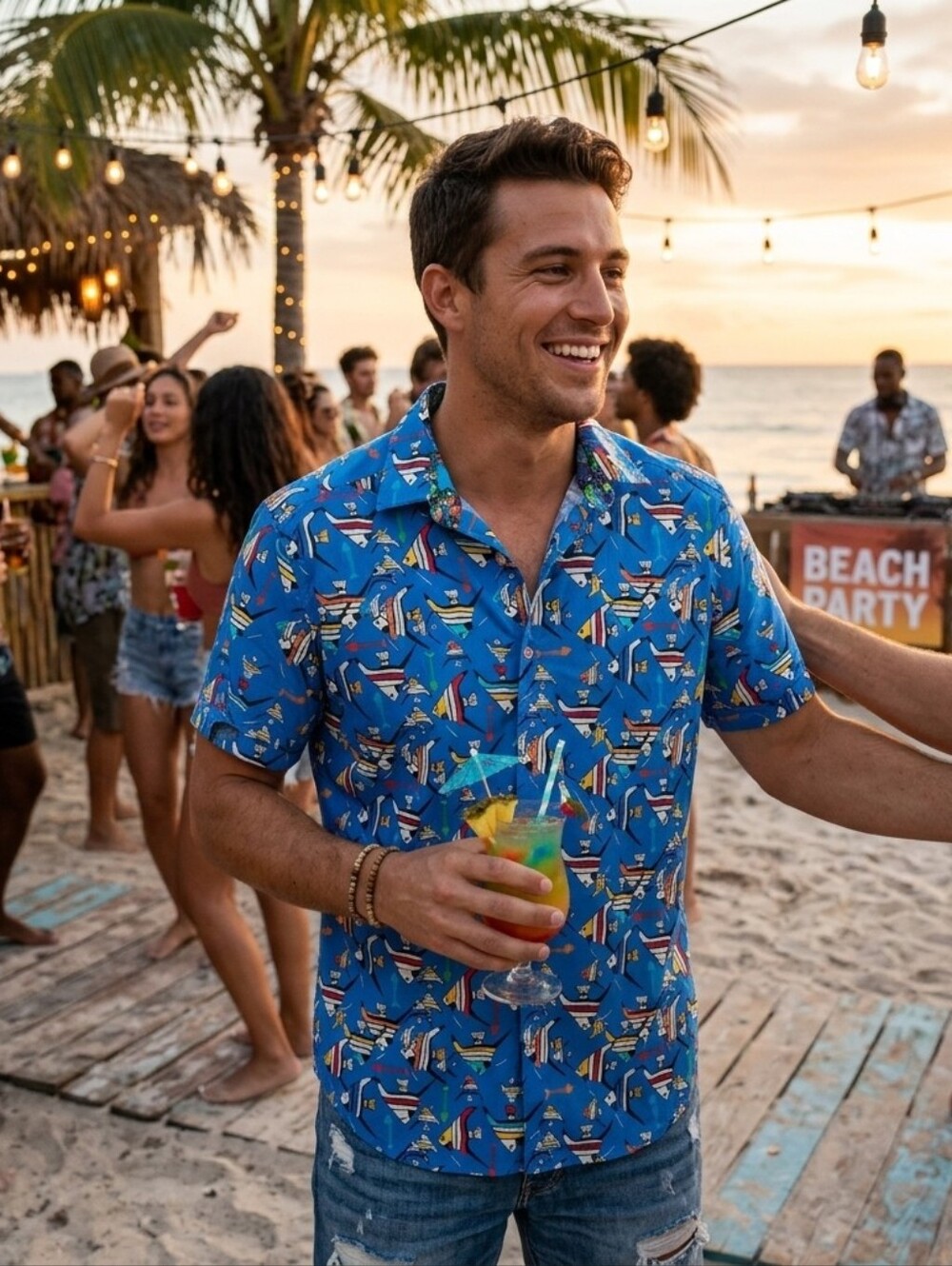 Robert Graham Men Large Tropical Fish Short Sleeve Button Up Shirt Classic Fit